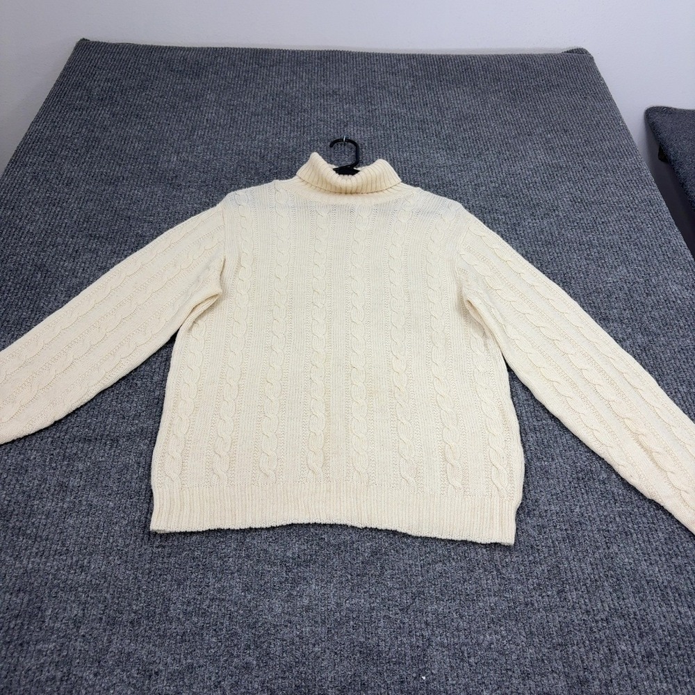 Vintage Jantzen Sweater Mens Cream Acrylic Cable Knit Turtleneck Preppy Classic